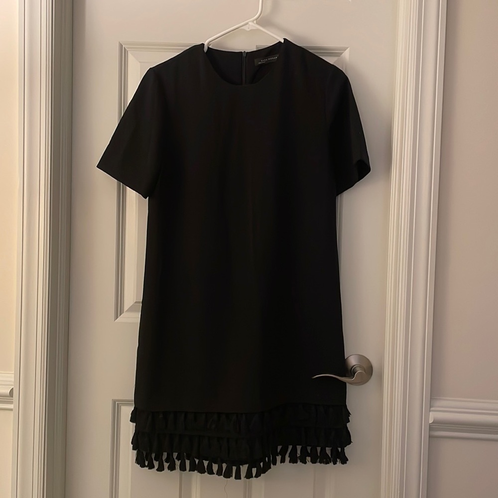 Zara Woman Black Tassel Short Sleeve Dress